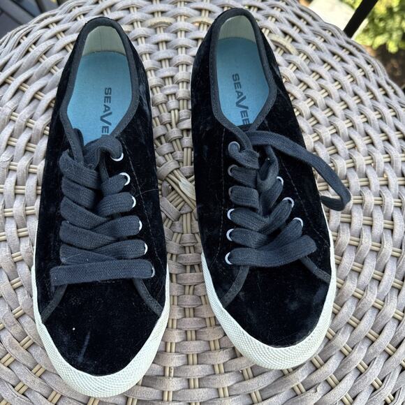 Sea Vees Monterey Sneaker Crush US 7 Black Velvet Lace Up Low Round Toe - Picture 3 of 16